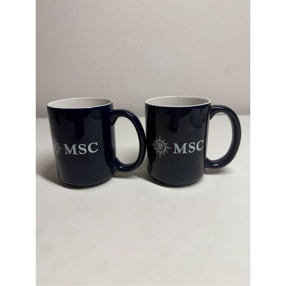 Set of 2 MSC Cruise Ship MSC  SEASHORE Coffee Mug Navy Blue Logo